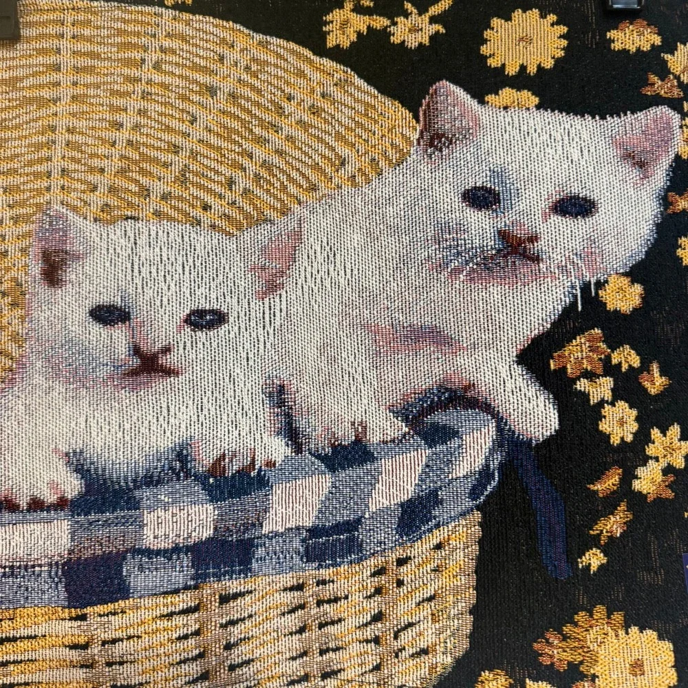 Two Nidico Cat Lover Tapestry Placemat White‎ Kittens Basket NWT NOS